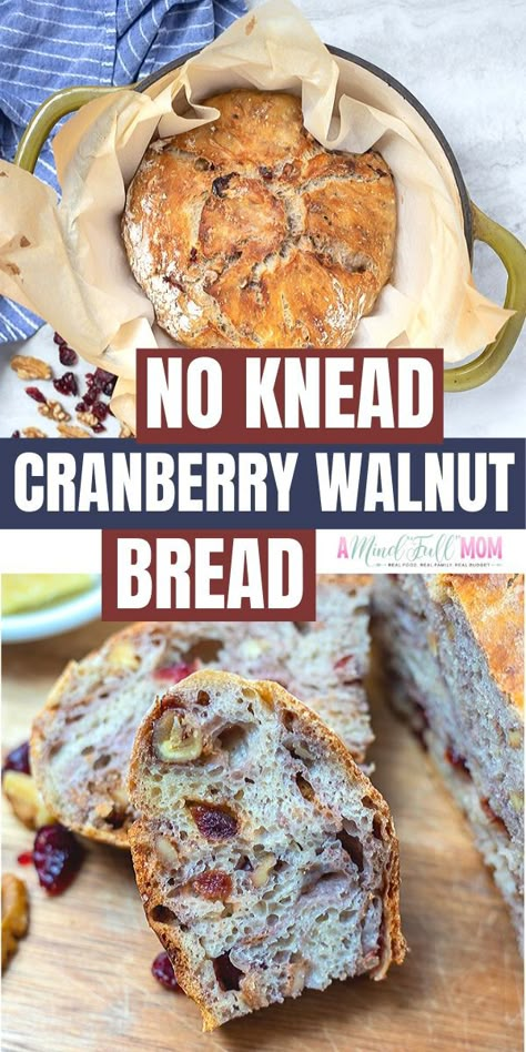 Cranberry Walnut Bread, Dutch Oven Bread, Walnut Bread, Artisan Bread Recipes, Cranberry Bread, Dutch Oven Cooking, Dutch Oven Recipes, No Knead Bread, No Knead