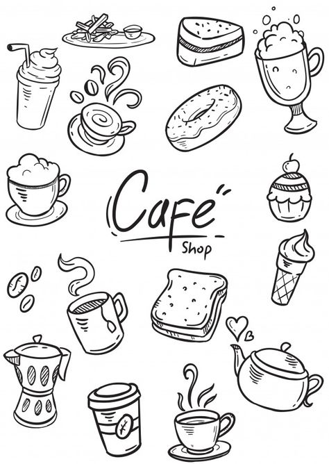 Set of doodle cafe illustration | Premium Vector #Freepik #vector #menu #coffee #cartoon #black Manly Doodles, Drinks Drawing, Notesbog Design, Cafe Illustration, Coffee Doodle, Doodle Art For Beginners, Kraf Kertas, Design Cafe, 달력 디자인