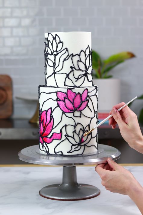 Stiff Buttercream Frosting Recipe, Stained Glass Cake, Lotus Cake, Cake Templates, Cupcake Cake Designs, Glass Cake, Cake Decorating Designs, Glass Cakes, Crazy Cakes