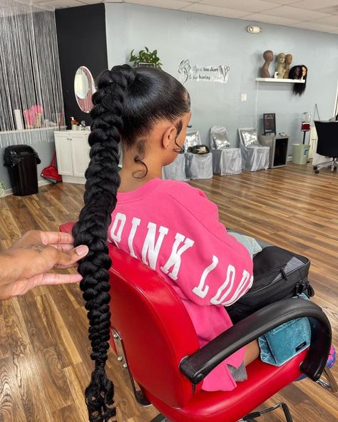 Extended Hair Hairstyle Ideas, One Goddess Braid Ponytail, Long Thick Braided Ponytail, Braided Extended Ponytail, Braided Ponytail Hairstyles High, Long Braid For Black Women Ponytail, Braided Ponytail Hairstyles Birthday, Extended Ponytail Braid, Braided Pointy Tail