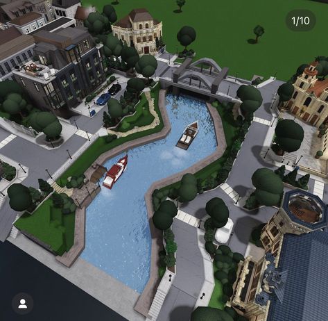 Bloc Burg City Layout, Roblox Town Ideas, Paris Bloxburg Layout, Park Bloxburg, Bloxburg Paris, Town Decals, Minecraft Town Ideas, City Exterior, Bloxburg Realistic