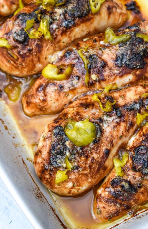 baked mississippi chicken in a large white baking dish Pressure Cooker Mississippi Chicken, Mississippi Chicken In Oven, Slap Ya Mama Chicken Recipes, Mississippi Mud Chicken, Mississippi Chicken Oven, Oven Baked Mississippi Chicken, Baked Mississippi Chicken, Mississippi Recipes, Mississippi Food