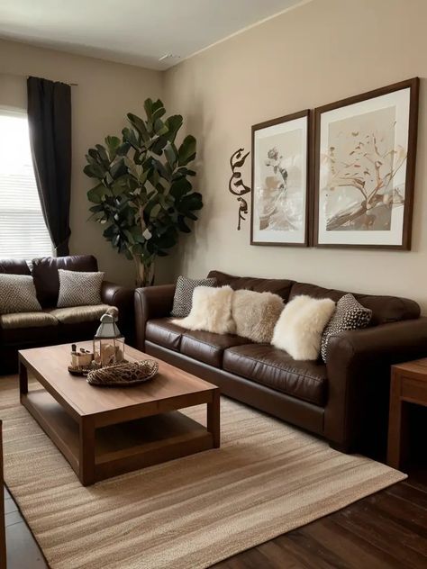 29 Stunning Living Room Decor Ideas With Brown Couch To Revamp Your Space Dark Brown Sofa Living Room, Brown Couch Decor, Brown Leather Sofa Living Room, Dark Brown Couch Living Room, Brown Leather Couch Living Room, Brown Furniture Living Room, Brown Sofa Living Room, Living Room Decor Brown Couch, Leather Couches Living Room