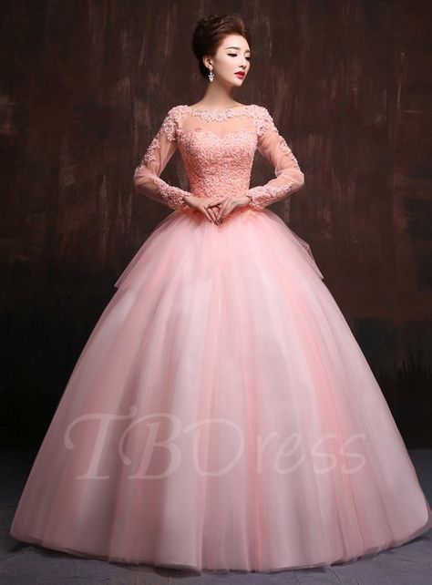 Sweet Sixteen Dress, Long Sleeve Quinceanera Dresses, Robes Quinceanera, Wedding Gown Ballgown, Sweet Sixteen Dresses, Ball Gown Prom Dress, Pink Ball Gown, Pink Gowns, Lace Dress With Sleeves