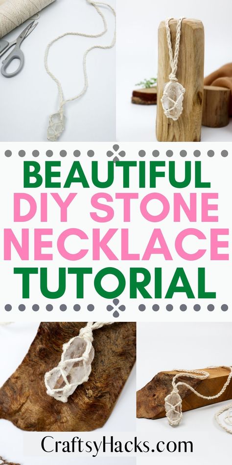 Learn how to make a stone necklace in this step by step tutorial! If you love to DIY Jewellery or DIY craft, you will love this stone pendant necklace. This is a great DIY gift idea too. Diy Stone Holder Necklace, Crystal Pendant Necklace Diy Wire Wrap, Crochet Stone Necklace Pattern, How To Make Stone Jewelry, Diy Stone Necklace, Easy Wire Wrapping Stones, Stone Necklace Diy, Diy Stone Wrapping, Crystal Necklace Diy