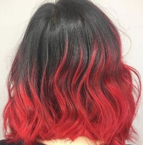 Black Hair With Red Tips, Hair With Red Tips, Black Hair Red Tips, Style Black Hair, Black Hair With Red, Auburn Hair With Highlights, Red Hair Tips, Dark Auburn Hair, Dyed Tips