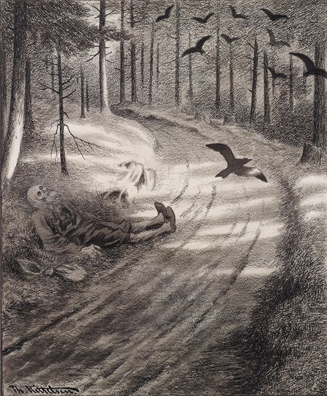 Theodor Kittelsen Poster - Theodor Kittelsen "Svatedauen" poster - Pesta - Plague print - Pestilence poster - Norse - Norway - Burzum Theodore Kittelsen, Metal Albums, Dark Art Illustrations, Summer Landscape, Satire, Featured Artist, Great Artists, Dark Art, Dark Fantasy