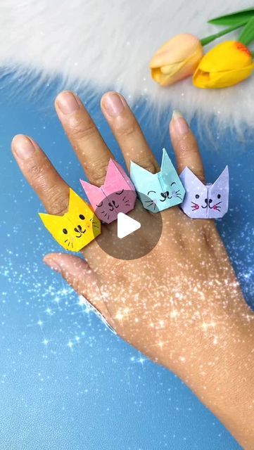 paper crafts creator on Instagram: "Cute Cat Ring Origami: Let’s Fold It with Your Children

#creativeinspiration #parentchildcraft #origami #origamitutorial #handmadeorigami" Paper Folding Crafts For Kids, Origami For Children, Cute Origami Easy, Ring Origami, Cat Origami, Tiny Crafts, Kids Origami, Cute Origami, Paper Ring