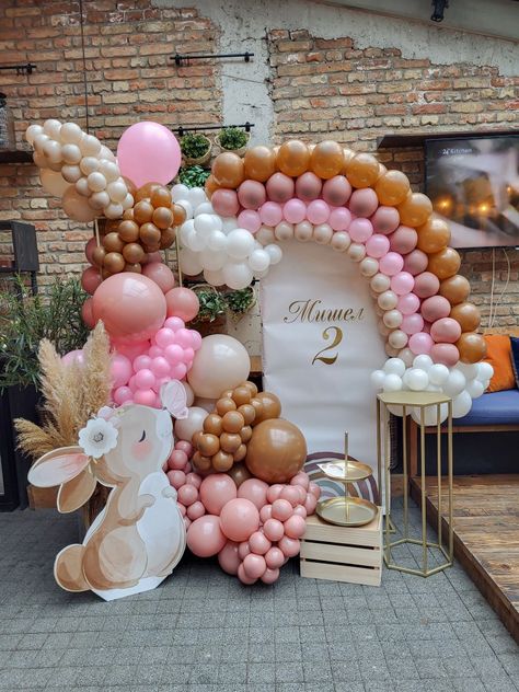 Bunny Theme Decorations, Boho Rainbow Birthday Decor, Bunny Birthday Balloons, Bunny Party Ideas Birthdays, Bunny Balloon Decorations, Pink Bunny Birthday Theme, Some Bunny Is Turning One Balloon Arch, Bunny Theme Birthday Party Decor, Bunny Balloon Arch