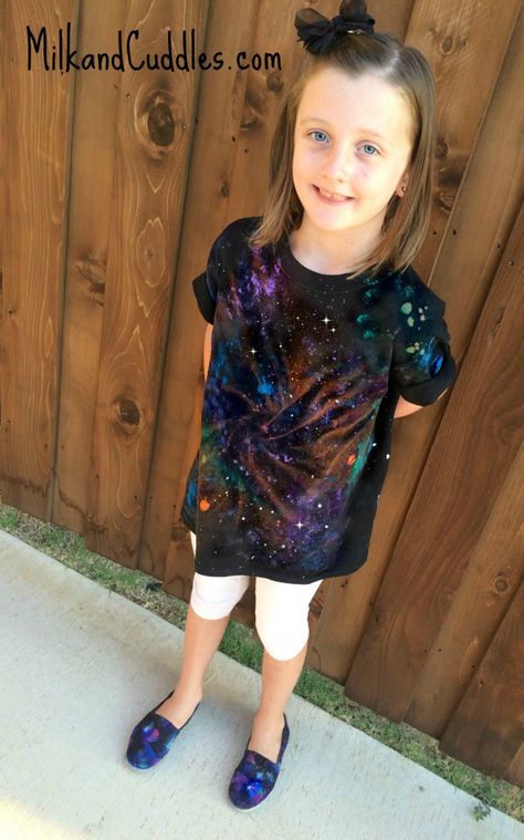 Galaxy Fabric Painting, Out Of This World Theme Outfit, Galaxy Halloween Costume, Constellation Project, Vbs Stellar, Star Wars Craft, Galaxy Tshirt, Stellar Vbs, Space Costume