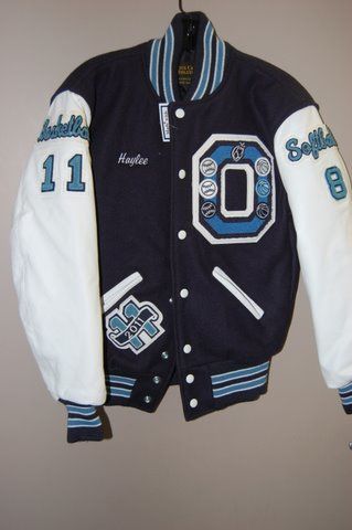 letterman jacket patches Letterman Jacket Ideas, Letterman Jacket Outfit, Letterman Jacket Patches, Prom Jacket, Senior Jackets, Varsity Jacket Outfit, Jacket Patches, School Jacket, Varsity Letterman Jackets