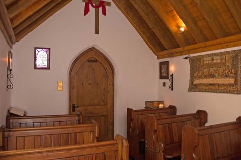 Small Chapels, Diy Wedding Arbor, Chapel Conversion, Private Chapel, Bronze Centerpiece, Big Sheds, Prayer Garden, Little White Chapel, Gothic Windows