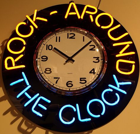 ROCK around the clock...Photo Credit: www.flickriver.com Table Activities, Ticking Clock, Bill Haley, Rock Around The Clock, Crazy Sister, Black Confetti, Neon Clock, White Confetti, Kids Bedtime