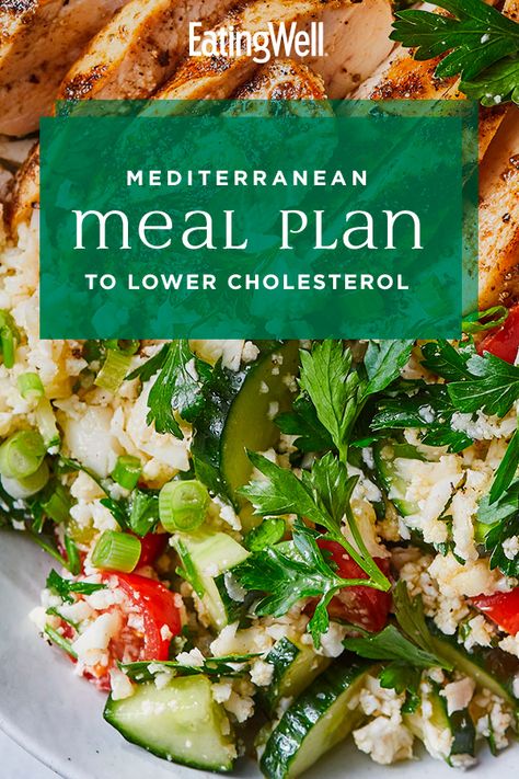 In this healthy Mediterranean meal plan to lower cholesterol, you'll eat deliciously while lowering high cholesterol levels and boosting your heart health. In this healthy meal plan, we followed the principles of the Mediterranean diet to help you lower your "bad" LDL cholesterol levels and triglyceride levels while subsequently increasing your "good" HDL cholesterol levels. #mealplan #mealprep #healthymealplans #mealplanning #mealplanideas #healthyrecipes Meal Plan To Lower Cholesterol, Heart Healthy Recipes Cholesterol, Cholesterol Friendly Recipes, Mediterranean Meal Plan, Low Cholesterol Diet Plan, To Lower Cholesterol, Healthy Meal Plan, Low Cholesterol Diet, Low Cholesterol Recipes