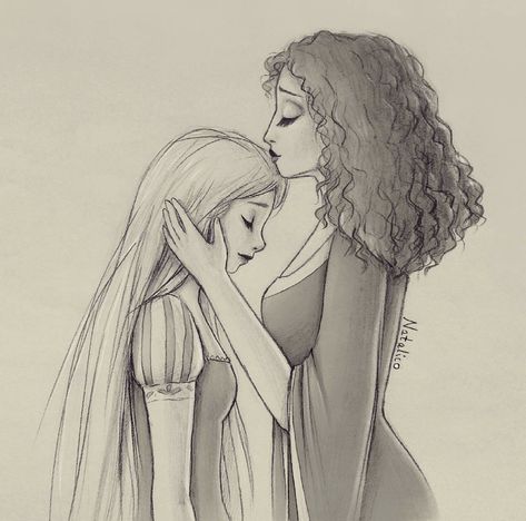 _natalico_ - Disney Rapunzel & Mother Grothel Rapunzel Drawings, Mother's Day Sketch, Rapunzel Drawing, Mother And Daughter Drawing, Mothers Day Drawings, Mom Drawing, Disney Canvas Art, Disney Canvas, Tv Character