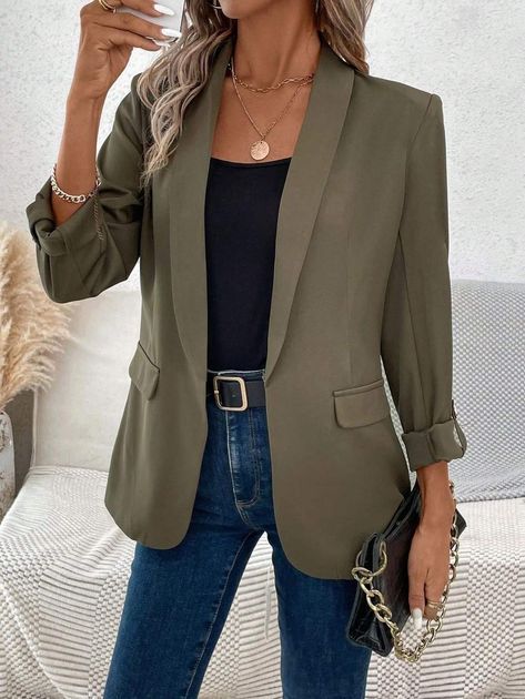 Womens Green Blazer, Green Blazer Outfit, Outfit Mit Blazer, Blazer Verde, Jeans Blazer, Looks Jeans, Blazer Casual, Casual Professional, Plus Size Blazer