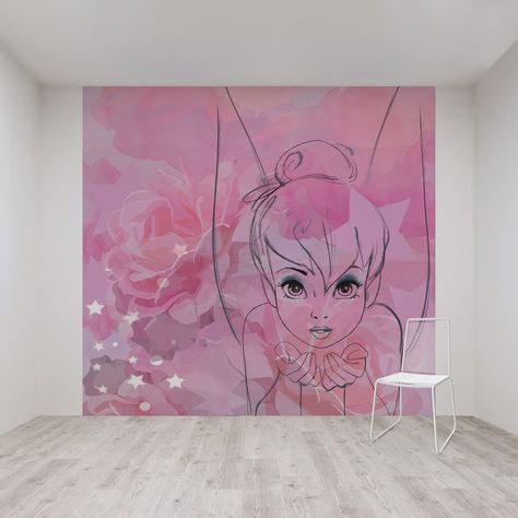 Tinker Bell Room, Wall Murals Painted Bedrooms, Princess Mural, Disney Mural, Tinkerbell Wallpaper, Watercolor Mural, Creative Wall Painting, Watercolour Design, Magic Fairy