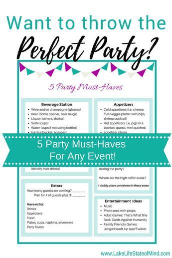 Will you be planning a party soon? Wondering how to make your party amazing and perfect? Here are 5 Things You Must Have at Every Party. Free checklist included. via @lakelifestateofmind How To Invite People To A Party, Birthday Party Must Haves, Party Essentials List, Party Supplies Checklist, Hostess Tips, Planning A Party, Birthday Party Essentials, Check Lists, Party Planning Checklist