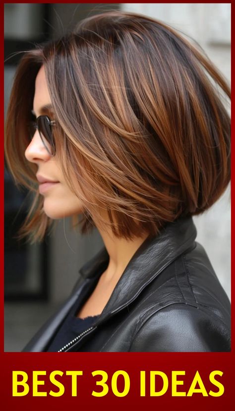 Elevate your style with 30 fabulous bob haircuts adorned with highlights that enhance your overall look. Whether you prefer subtle, natural-looking highlights or bold, striking colors, these hairstyles are perfect for expressing your unique style. Find your perfect bob haircut and embrace a fresh, new look today. Bob Women Hairstyles, Bobs With Highlights Brunette, Bob Haircut With Lowlights, Bob Hairstyles Straight, Victoria Beckham Bob Haircut, Long Angled Bob Hairstyles For Thick Hair, Straight Short Hair With Highlights, Choppy Bob Hairstyles Brunette, Brunette Bob With Blonde Highlights