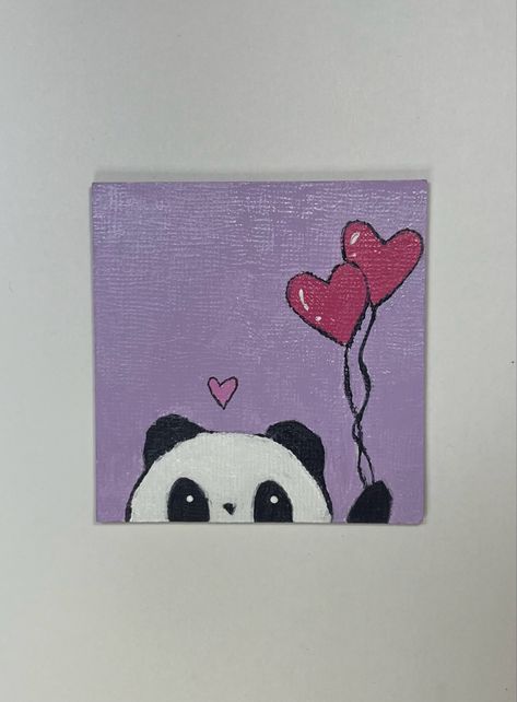 ✧˖°. valentine’s day panda painting art cute kawaii baloons hearts ✧˖°. 6×8 Canvas Painting Ideas, Canvas Painting Ideas Panda, Small Canvas Paintings For Girlfriend, Cute Canvas Paintings For Girlfriend, Mini Canvas Love Paintings, Easy Love Canvas Painting, Simple Valentines Painting Ideas, Cute Mini Canvas Paintings For Boyfriend, Cute Kawaii Paintings