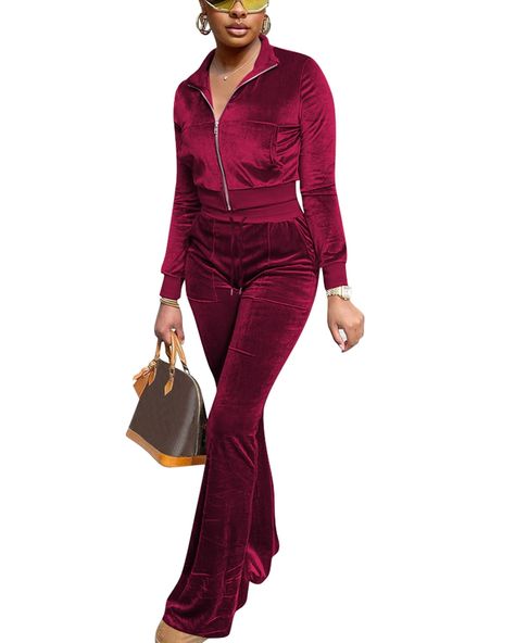 PRICES MAY VARY. 【 Material 】This two piece outfits for women is made of velour, high elasticity lightweight and soft, slim and comfortable. Elastic fabric allows you to move freely. Womens velour jogger tracksuit 2 piece outfits set, plus size sweatsuits set, workout sets for women, athleisure sets women，Vintage elegant velvet, worn for luxury and sophistication，womens velour sweatsuit suit with zip up jacket and pants sets, perfect for Spring Fall and Winter. 【 Benefits 】Velvet has a soft and Velvet Outfits For Women, Plus Size Two Piece Outfit, Women Athleisure, Workout Sets For Women, Track Suits Women, Velvet Joggers, Crop Top Jacket, Sweat Suits, Pants Cute