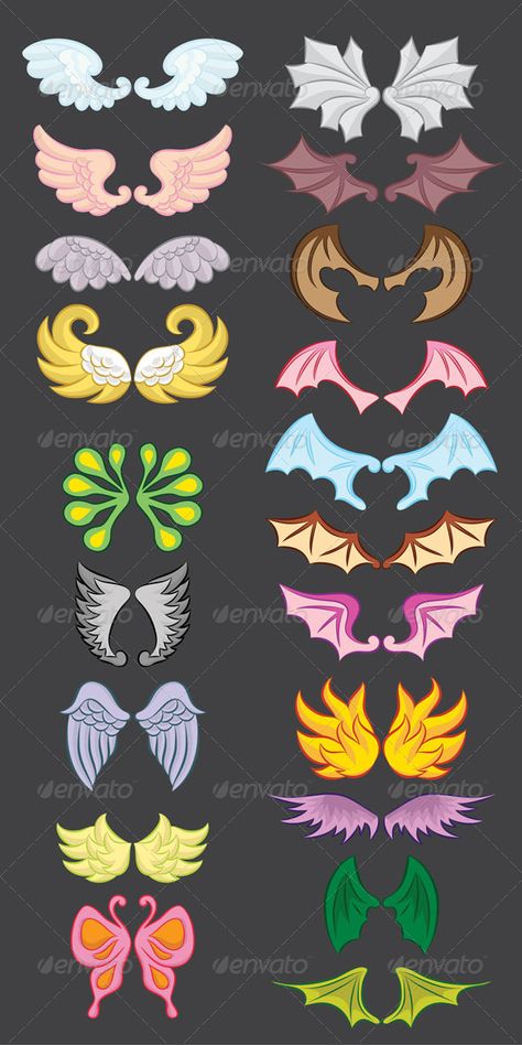 Evil Wings Drawing, Cute Wings Drawing, Demon Tail Drawing Reference, Demon Wings Drawing Reference, Devil Wings Drawing, Wings Symbol, Cartoon Wings, Cute Wings, Wings Illustration