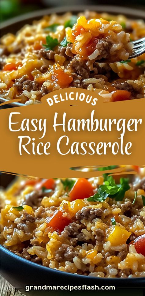 This comforting Hamburger Rice Casserole is a family favorite! It's a hearty and creamy dish made with ground beef, rice, and a blend of savory soups, topped with melted cheddar cheese. Perfect for busy weeknights or potlucks, this casserole is easy to prepare and always a hit Sloppy Joe Rice Casserole, Dinner To Make With Hamburger Meat, Easy Meals Casserole Dinners, Chinese Hamburger Casserole, Hamburger Rice Cream Of Mushroom Soup, Casserole Recipes With Hamburger Meat, Hamburger Rice Tomato Recipe, Beef And Rice Dinner Recipes, Cheap Recipes With Ground Beef