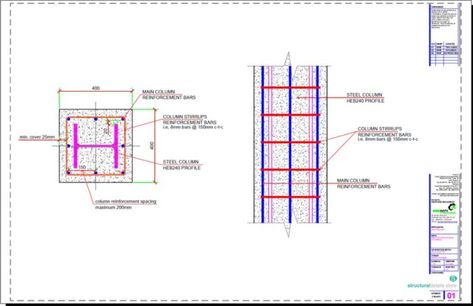 Steel Column Detail, Column Detail, Column Covers, Concrete Column, Steel Columns, Steel Beams, Concrete Slab, Reinforced Concrete, Detailed Drawings