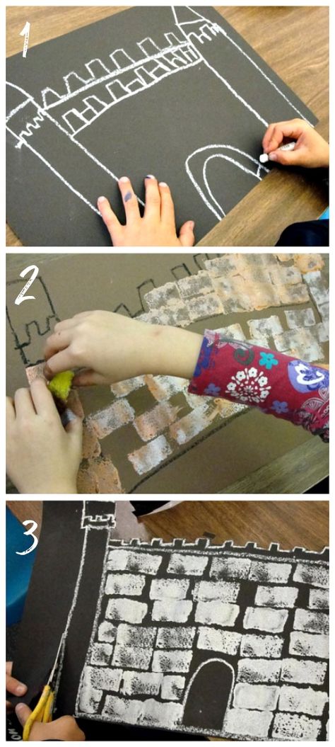 castle art tutorial Castle Art Projects, Art 2nd Grade, Castles Topic, Cute Art Projects, Garlands Christmas, Castle Project, Paper Trees, Classe D'art, Paper Construction