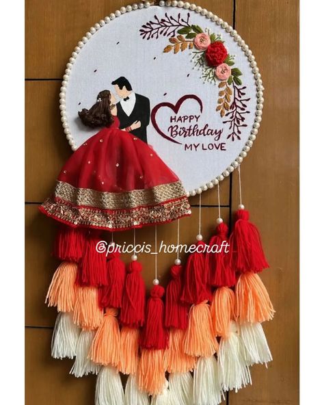 Couple birthday embroidery hoop 💖 Customized handmade embroidery hoop 🌸 Dm us for order 🎁 . . . Hoop Art Embroidery Birthday, Creative Birthday Gifts For Husband, Embroidery Hoop Art Birthday, Embroidery Birthday Gift Ideas, Birthday Embroidery Hoop, Birthday Embroidery Designs, Embroidery Hoop Designs, Couple Birthday, Birthday Embroidery