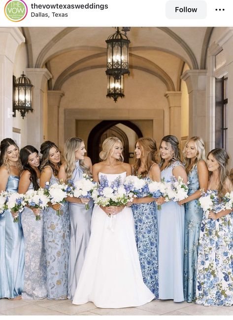 Blue Bridesmaids Dress, Mismatched Bridesmaid Dresses Blue, Bridesmaid Dresses Long Blue, Blue Bridesmaids Dresses, Light Blue Bridesmaid Dresses, Floral Bridesmaid Dresses, White Bridesmaid, Light Blue Wedding, Bridesmaid Colors