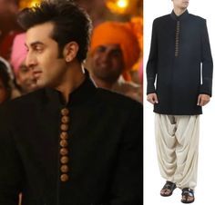 GET THIS LOOK: Ranbir Kapoor looks his dashing self wearing the black chikankari kurta by Manish Malhotra in his latest movie- Yeh Jawaani Hai Deewani Shop at http://www.perniaspopupshop.com/celebrity-closet/manish-malhotra-6 Indowestern Men, Yeh Jawaani Hai Deewani, Celebrity Closets, Sangeet Outfit, Chikankari Kurta, Gents Kurta Design, Gents Kurta, Indian Men, Celebrity Closet