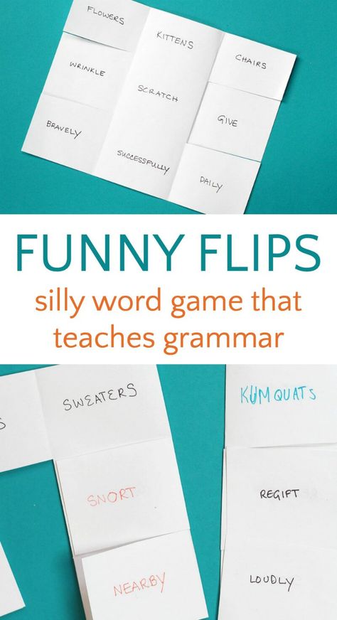 Fun word games to teach grammar. Great for the classroom or at home. Fun Word Games, Art Games For Kids, Language Arts Games, Word Games For Kids, Dr Seuss Activities, Silly Words, Grammar Games, Preschool Reading, Literacy Games