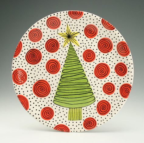 12 Christmas Tree Serving Platter Swirls and by owlcreekceramics, Pottery Painting Platter Ideas, Pottery Painting Ideas Serving Dish, Ceramic Painting Ideas Plates Serving Platters, Ceramic Christmas Plate Ideas, Hand Painted Pottery Christmas, Pottery Ideas For Christmas, Hand Painted Christmas Plate, Christmas Plate Designs, Ceramic Christmas Plates