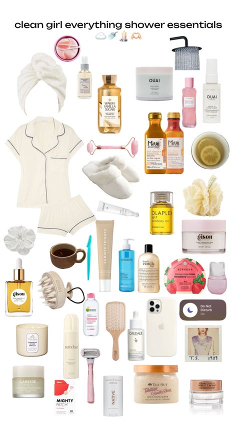 Everything Shower Essentials, Shower Essentials Aesthetic, Everything Showers Aesthetic, Self Care Wishlist Ideas, 2024 Wishlist Ideas, Shower Essentials Products, Clean Girl Wishlist, That Girl Essentials, Wishlist Essentials