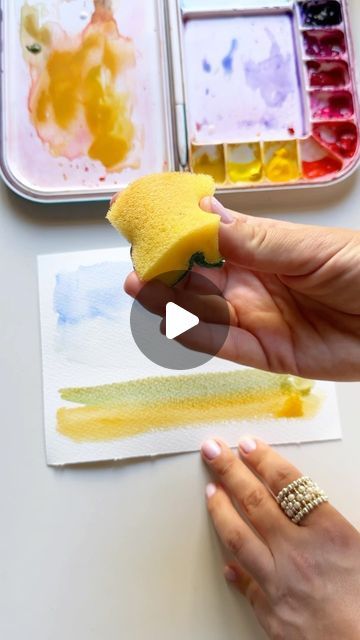 Anna Koliadych on Instagram: "An easy and fun way to paint a fall landscape using watercolor and sponge technique 🍂🥰 #watercolor #watercolortutorial #crafts #diy #watercolorpainting #artprocess #watercolorillustration #watercolour #artinspiration #creative" How To Watercolour Paint, How To Paint With Watercolors Tutorials, Water Coloring Painting Ideas Easy, Landscape Watercolor Paintings Easy, Sponge Art Painting, Watercolour Inspiration Landscape, Ink And Wash Watercolors, Fall Watercolor Ideas, Beginner Watercolor Painting Tutorial