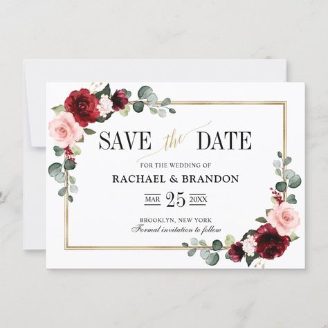 Burgundy Blush And Gold Wedding, Midsummer Wedding, Blush And Gold Wedding, Peach Watercolor, Rustic Save The Dates, Watercolor Roses, Save The Date Card, Formal Invitation, Wedding Save The Date