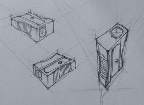 Objects In Perspective Drawing, Object In Perspective, How To Draw Objects In Perspective, Product Perspective Drawing, Two Point Perspective Object Drawing, 2 Point Perspective Product Sketch, Drawing Practice Objects, 1 Point Perspective Object Drawing, Product Design Drawing Sketches