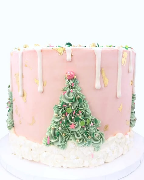 Christmas Cake Birthday, Pink And Green Christmas, Christmas Birthday Cake, Winter Cakes, Christmas Themed Cake, Christmas Colours, Christmas Cake Designs, Red And Green Christmas, Xmas Cake