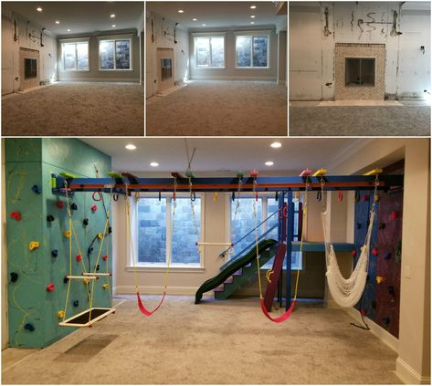 Kids Gym Room, Basement Play Area, Kids Indoor Gym, Sensory Bedroom, Sensory Gym, Indoor Jungle Gym, Indoor Playroom, Diy Playroom, Climbing Walls