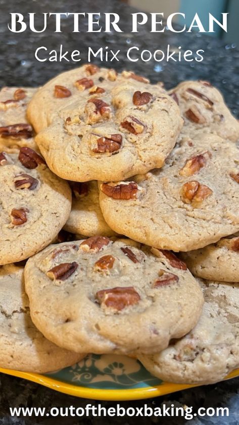 Butter Pecan Cake Mix Cookies Butter Box Cake Mix Recipes, Recipes Using Butter Pecan Cake Mix Boxes, Pecan Cake Mix Recipes, Box Cookies Recipes, Butter Pecan Cake Mix Ideas, Butter Pecan Cake Mix Recipes Boxes, Cookies Using Cake Mix Boxes, Butter Pecan Cake Cookies, Cakebox Cookies