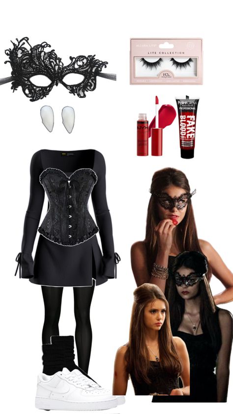 Halloween costume 🖤 Katherine Pierce Costume Halloween, Movie Themed Costumes, Vampire Diaries Costume, Chic Halloween Costume, Halloween Fashion Outfits, Katherine Pierce Outfits, Vampire Halloween Costume, Vampire Costumes, Vampire Clothes