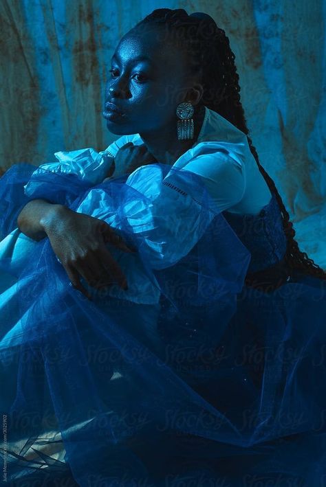 Blue Reference Photo, Blue Light Reference, Elemental Blue Fashion, Blue Lighting Reference, Light Blue And Black Outfit, Light Study Reference, Blue Lighting Photography, Blue Photography Aesthetic, Opera Photoshoot