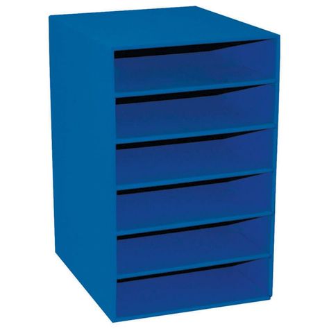 6-Shelf Organizer, Blue, 17-3/4"H x 12"W x 13-1/2"D, 1 Organizer Diy Wooden Shelves, Tidy Books, Pretty Office Supplies, Blue Shelves, Handwriting Paper, Shelf Organizer, Office Supply Organization, Office Paper, Classroom Supplies