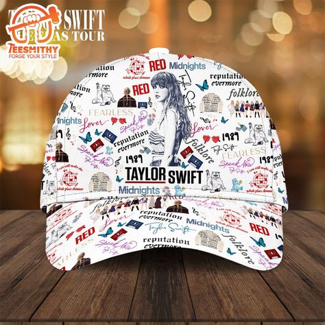 Taylor Swift The Eras Tour 2023 – 2024 Classic Cap Introducing our Baseball Cap the perfect blend of style and functionality. This cap features a striking 3D embroidered design that stands out, making it a must-have accessory for any wardrobe. Crafted from high-quality materials, it offers durability and comfort for everyday wear. The adjustable strap ensures a snug and secure fit for all head sizes. Whether you’re heading out for a casual day or looking to make a fashion statement, our 3D Taylor Swift Things, Eras Tour 2023, Taylor Swift Birthday Party Ideas, Joyner Lucas, Taylor Swift Merchandise, Swift Outfits, Trendy Caps, Photos Of Taylor Swift, Taylor Swift Birthday