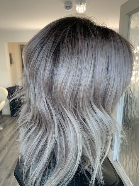 Grey Hair With Root Smudge, Gray Hair Shadow Root, Silver Hair Brown Roots, Gray Hair With Root Smudge, Silver Hair Root Smudge, Root Smudge Grey Hair, Silver Hair With Root Smudge, Grey Hair With Shadow Root, Shadow Root Grey Hair