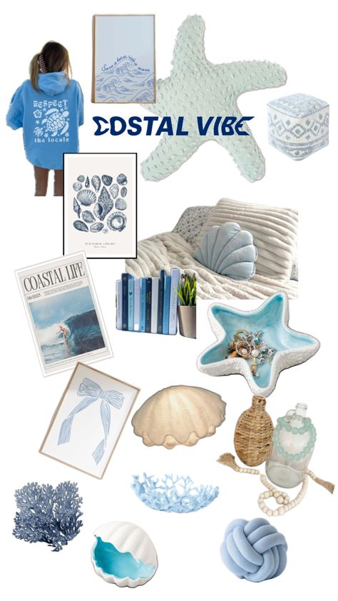 I put blue and teal so it’s looks cute Costal Grandma Aesthetic Room, Beachy Dorm Room, Grandma Room, Beachy Dorm, Dream Decorations, Collage Dorm Room, Birthday Baskets, Collage Dorm, Costal Bedroom