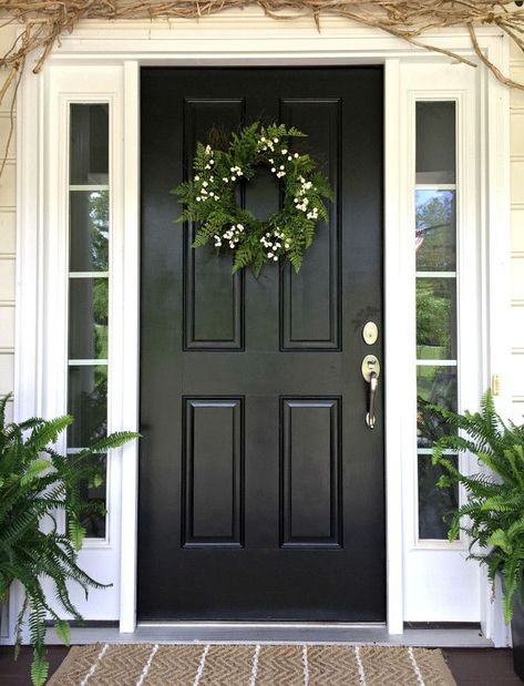 Front Doors Painted Black, Black Exterior Paint, Exterior Front Door Colors, Black Exterior Doors, Front Door Color, Front Door Inspiration, Black Front Door, Front Door Makeover, Beautiful Front Doors