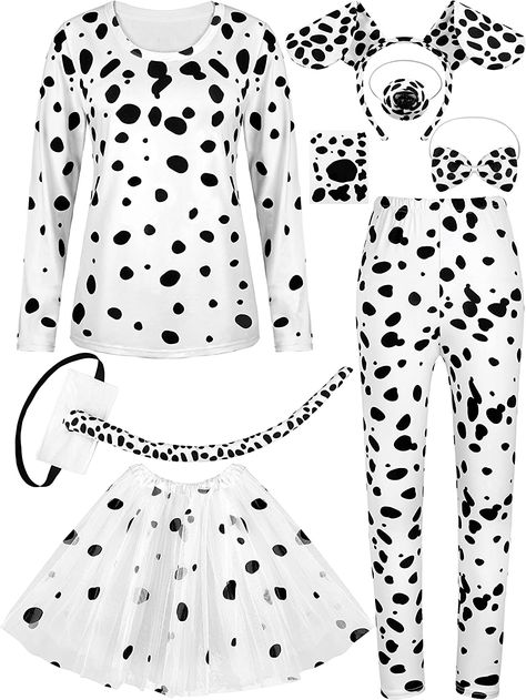 SOMSOC 8 Pieces 101 Day of School Women Dalmatian Dog Costume Set 100 Days Long Sleeve Pant Accessories for Halloween Cosplay Women’s Dalmatian Costume, Adult Dalmation Costume Diy, Diy Dalmatian Costume, 101 Dalmations Costume, Dalmatian Dog Costume, Pant Accessories, Dalmation Costume, Dalmatian Costume, Amazon Halloween