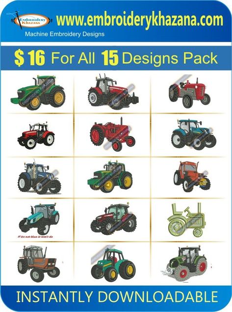 Tractor Embroidery Design Pack #tractordesignpackembroidery #tractordesignpackembroiderypattern Tractor Embroidery Designs, Tractor Embroidery, Tractor Applique, Tractor Design, Embroidery Designs For Sale, Cat Embroidery Design, Christmas Embroidery Designs, Vintage Tractors, Design Embroidery